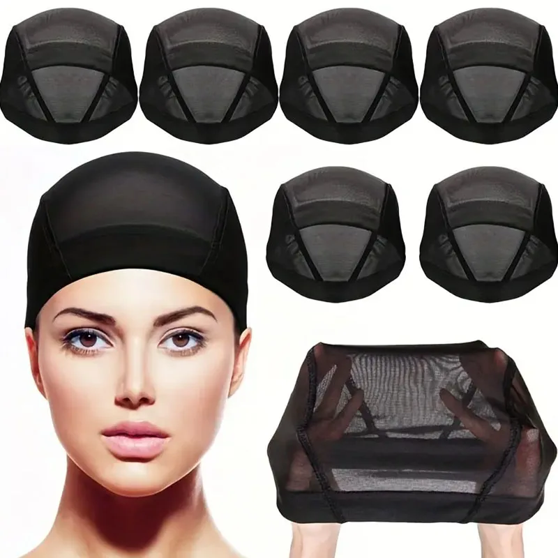 6pcs Black Mesh Wig Caps with Elastic Band &ndash; Stretchy Nylon Dome Hair Nets for Secure Fit, Perfect for DIY Wig Making and Stylin