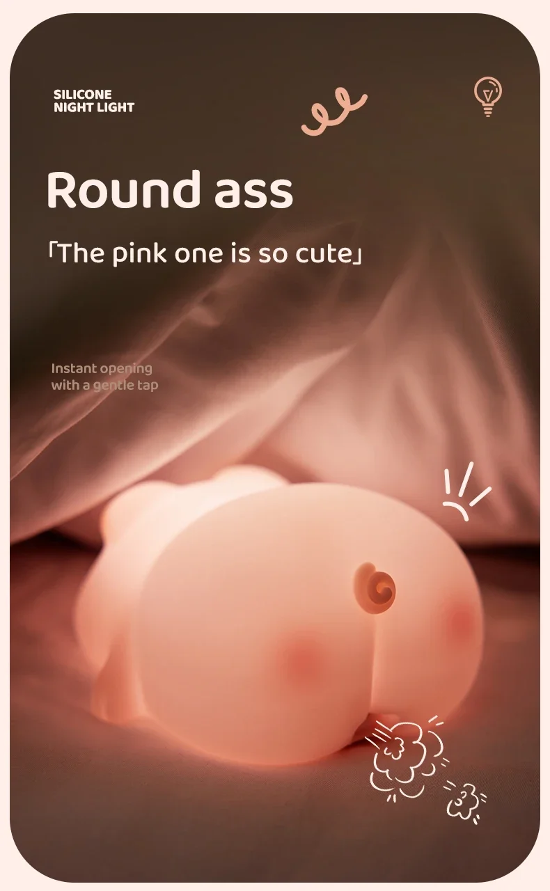 Description Picture 6 of itemSilicone Pig Table Lamp Led Night Light Rechargeable Nursery Mood Light Bedside Desk Bedroom Decoration Kid Birthday Gift Cute