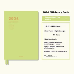 Kinbor Soft PU A5 Weekly Planner Notebook for Efficient Time Management (2026Efficiency Green)