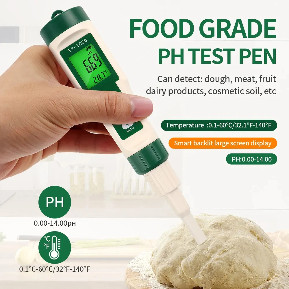 

Food PH Meter For Dough,Cheese,Meat,Fruit,Soil,Cosmetic,Food Solid Semi Solid Dual Display Aquarium Pool Water Quality Tester