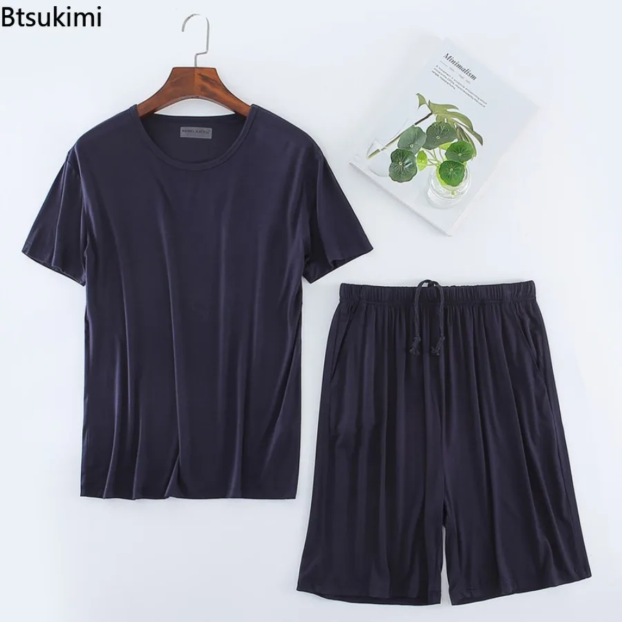 Men's Summer Casual Sleepwear Sets Solid HomeWear Suits 2pcs Modal T-shirt and Shorts Oversized Summer Pajamas Male L-8XL pajamas set man pajamas set