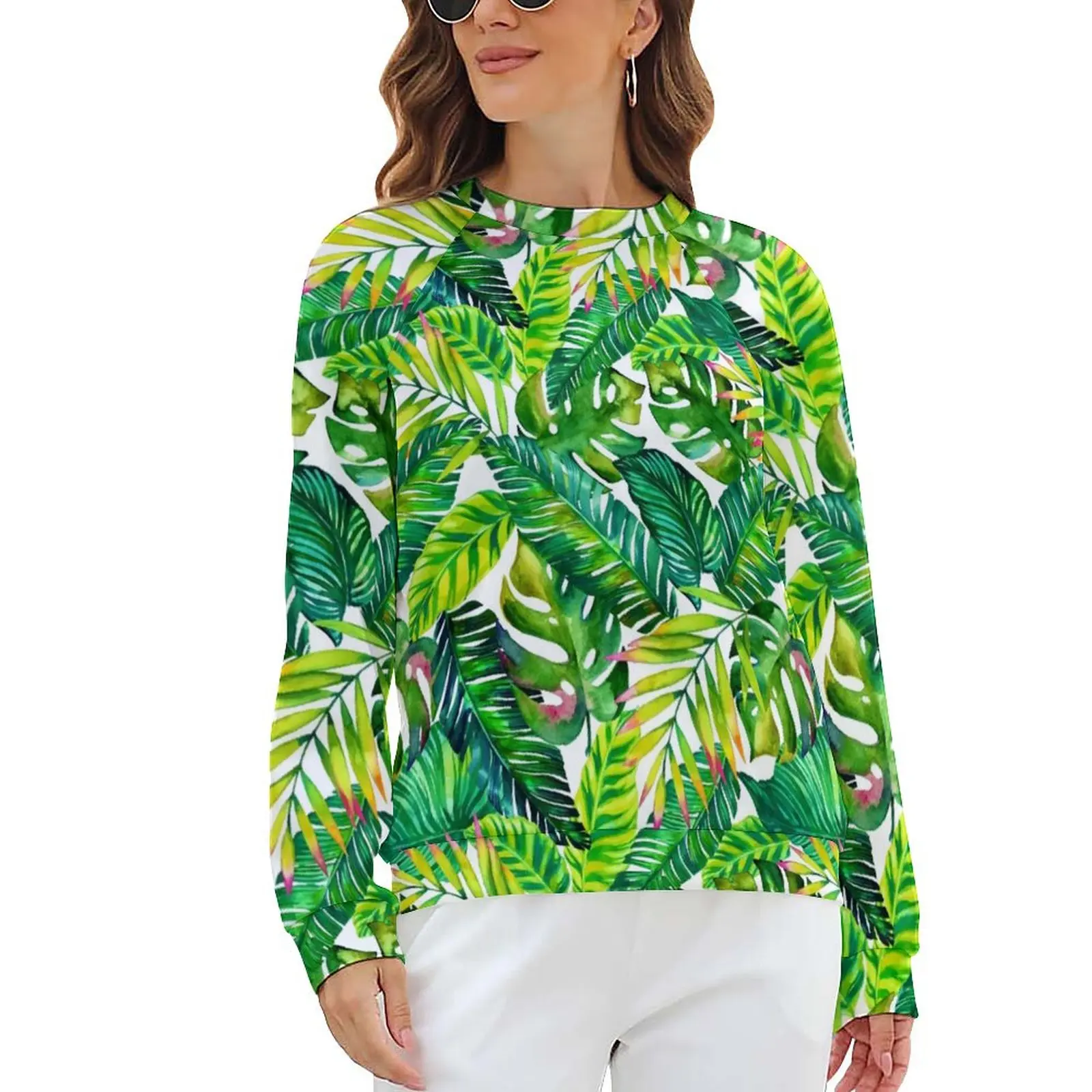 

Tropical Print Casual Hoodies Winter Banana Leaves Kawaii Hoodie Woman Long-Sleeve Oversized Hip Hop Custom Sweatshirts