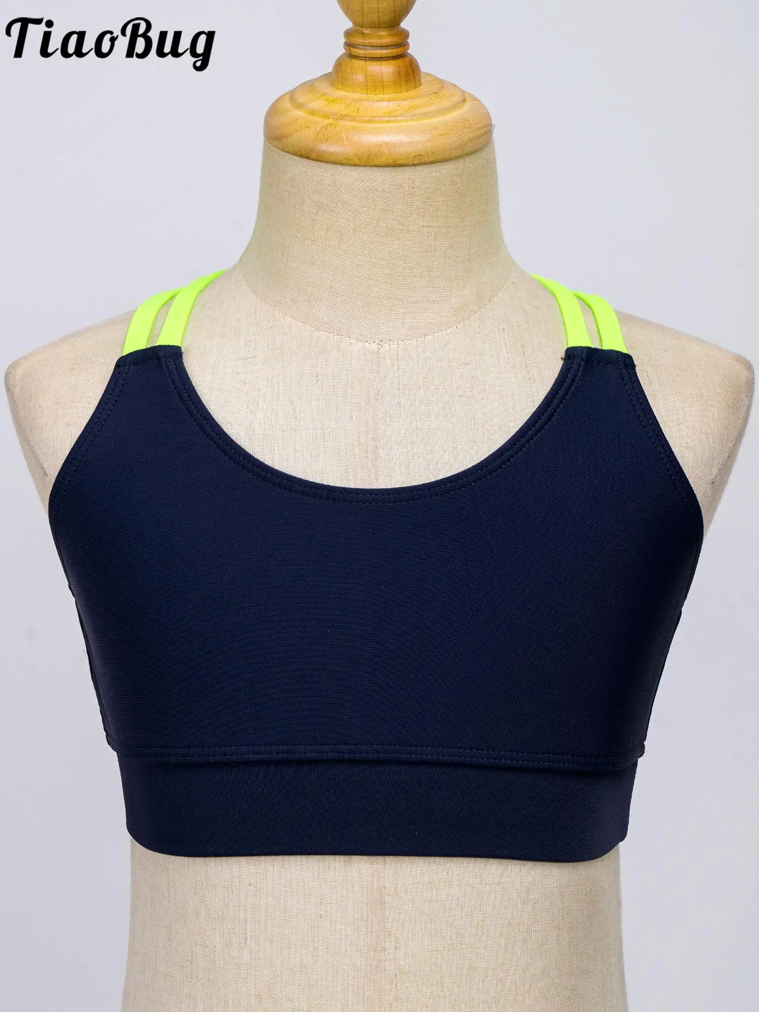 

Kids Girls Sleeveless Cross Straps at Back Open Back Stretchy Sport Bra Vest Crop Top for Gymnastic Yoga Dance Workout