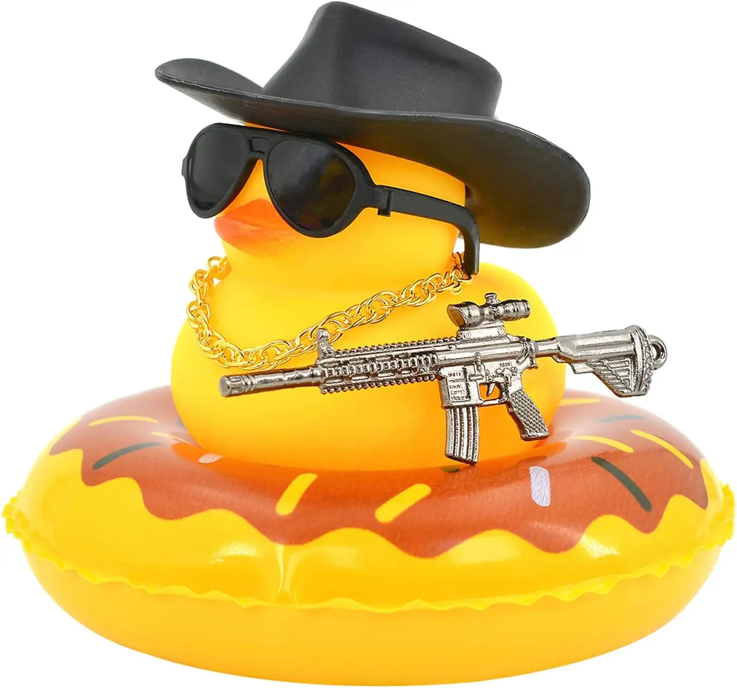 TAOHUAJIANG Rubber Ducks Car Duck Dashboard Decoration Squeak Ducks Toys Car Ornaments Car Décor Accessories With Sunglasses And Golden Necklace (Style A