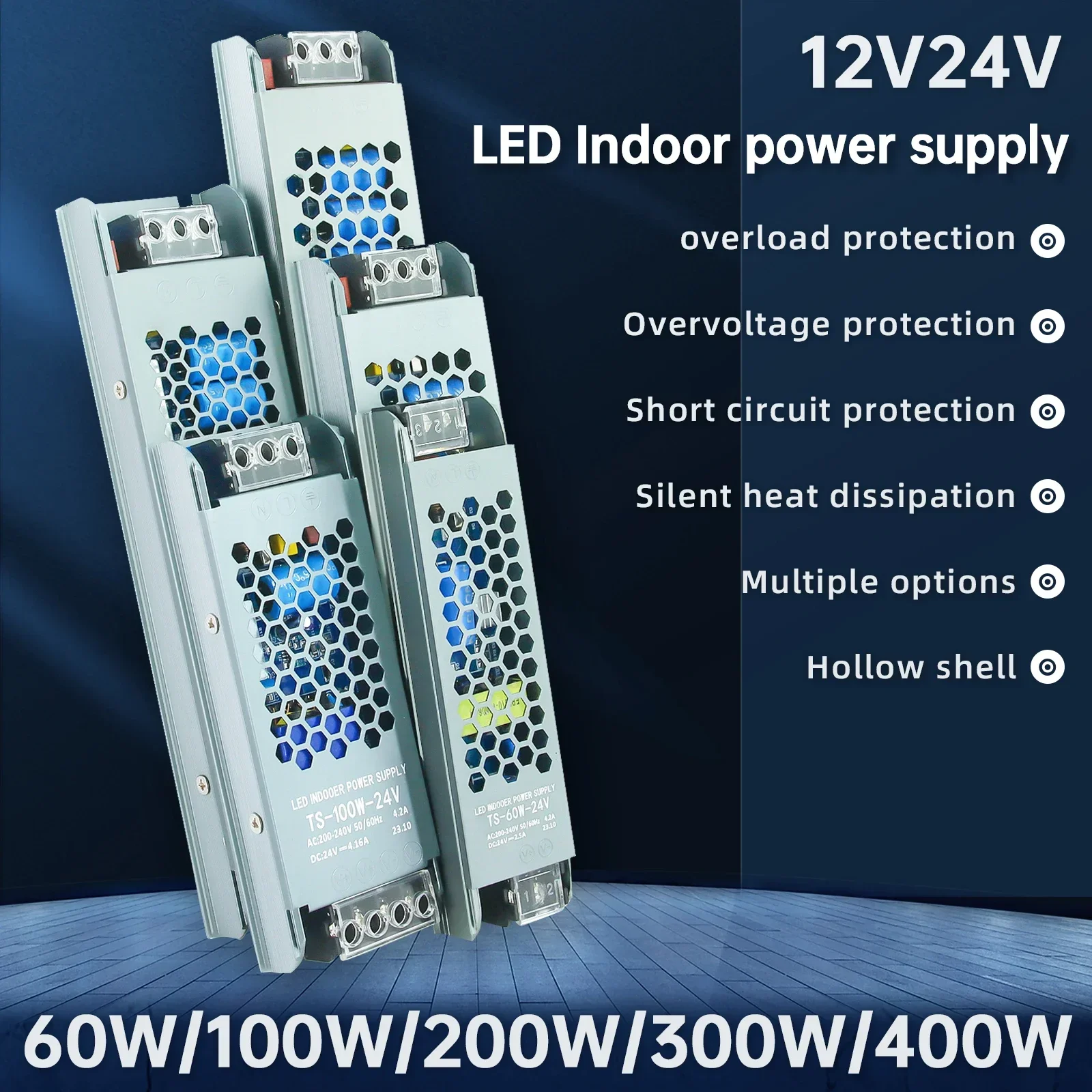LED 스트립 스위치 드라이버 램프, 조명 변압기, DC 12V, 24V 전원 공급 어댑터, 60W, 100W, 200W, 300W, 400W, 조명 액세서리