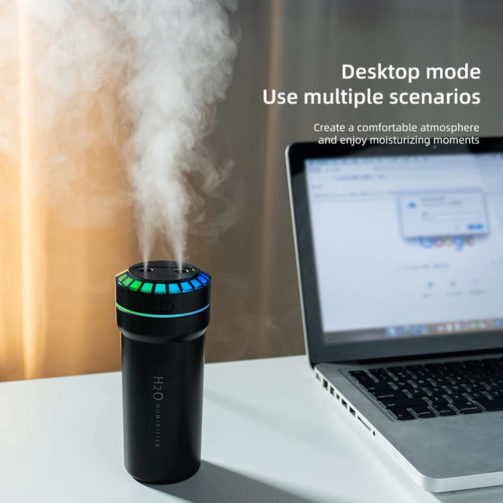 300ml Double Spray Vehicle Air Humidifier 7 Color Lights Car Mini Humidifier Smart Pickup for Travel Car
