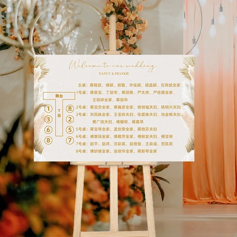 Grass Champagne Autumn Wedding Engagement Seats Distribution welcoming banquet Map Guide Sign please find your seat