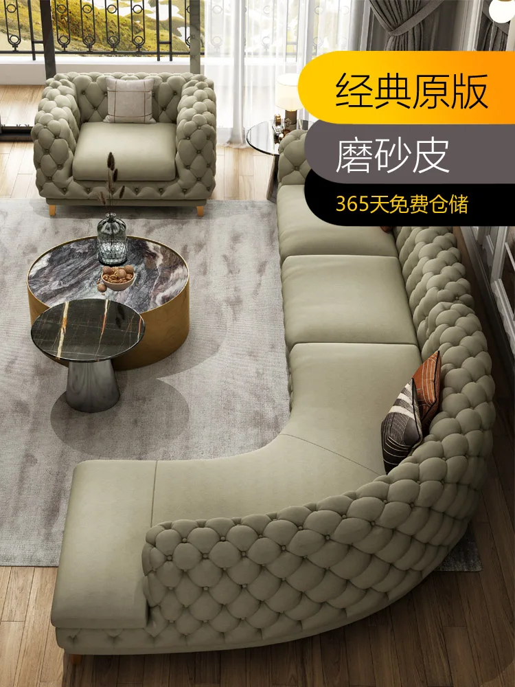 High Quality Sofa Light Luxury Italian Special-shaped Living Room Pull Buckle Modern Fabric European Furniture Combination Set