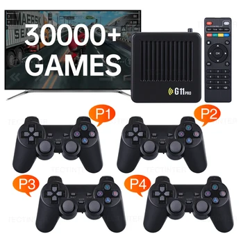 G11 Pro 게임 박스 듀얼 시스템 비디오 게임 콘솔, 128G 내장 40000 + 레트로 게임 2.4G 무선 게임패드, 4K HD 게임 스틱 TV 박스