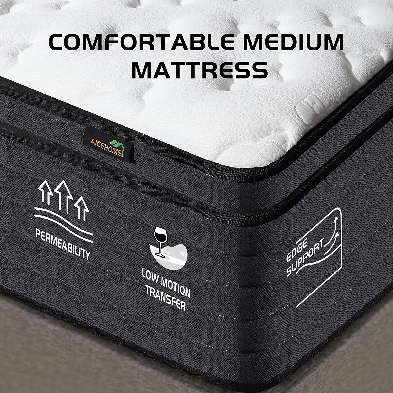 Description Picture 3 of itemAicehome Hybrid Mattress High Density Foam Individually Wrapped Pocket Coils Mattresses Motion Isolation Medium Firm