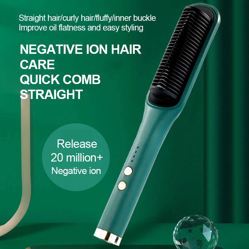 220V Hair Straightener Hot Comb Anti-Scalding Ceramic Hair Curler Brush Negative Ion Electric Straightening Comb 2 In 1