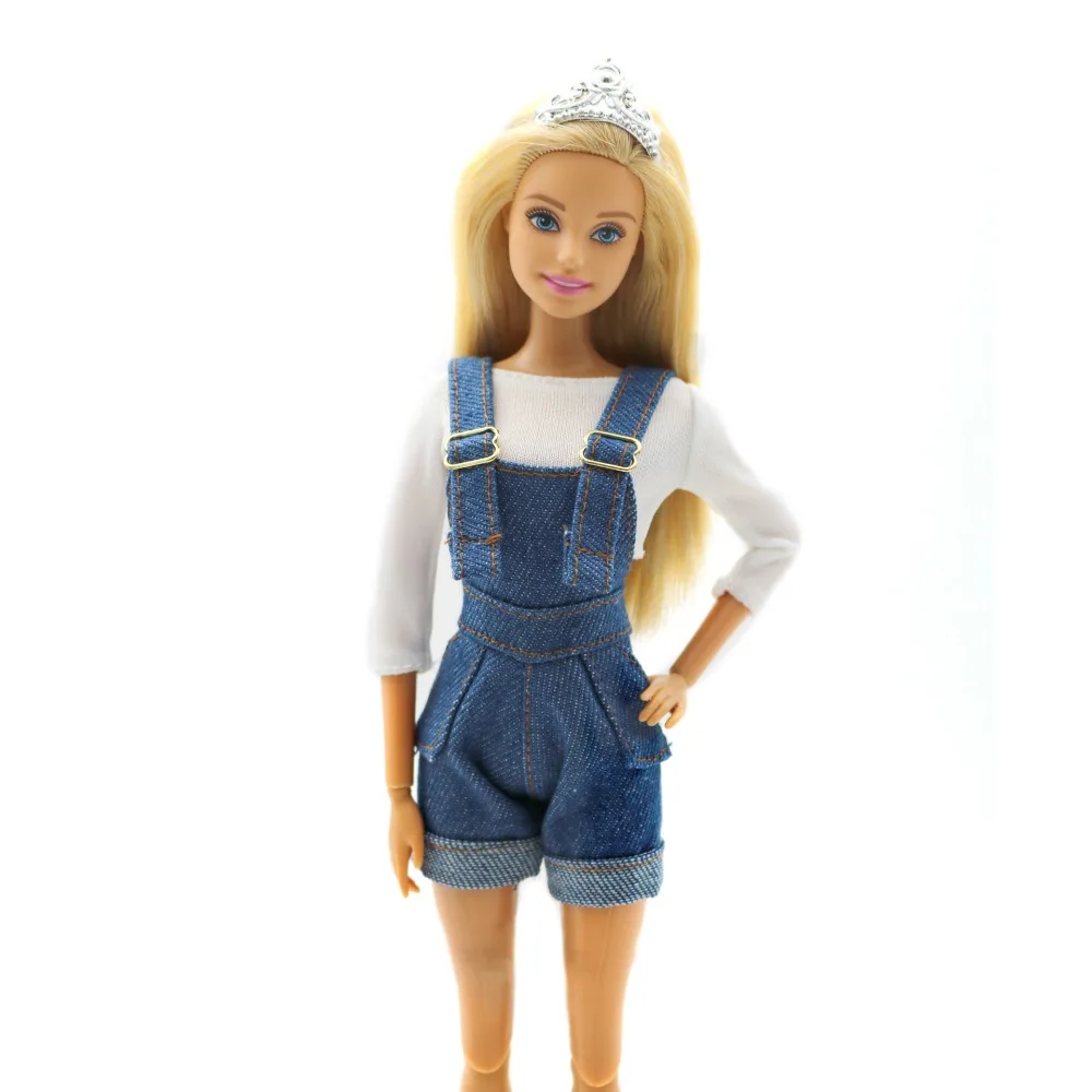 Funny Denim Jeans Doll Suspenders Trousers Outfit Cloth Crop Top 29cm Doll Wearable Cowboy Doll Decoration