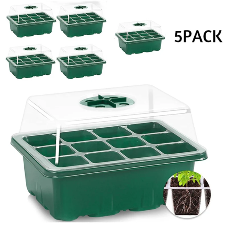 5 Sets Seed Starter Tray Kit Greenhouse Growing Trays Reusable Seed Humidity Vented Domes and Base for Seeds Seedling Tray