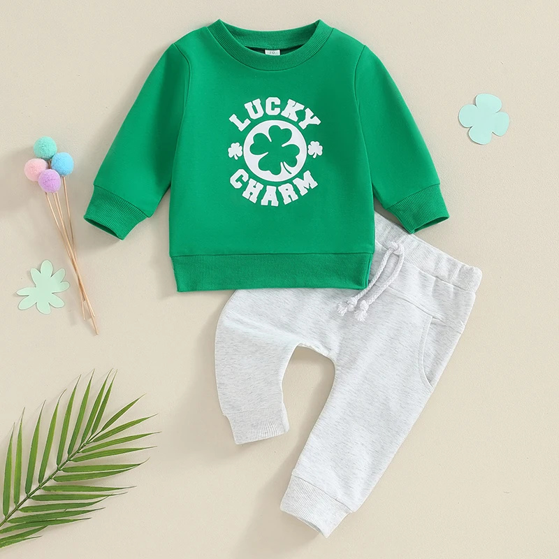 

Toddler Baby Boy St Patricks Day Outfit Mama s Little Charm Clover Long Sleeve Sweatshirt Top Jogger Pants Set