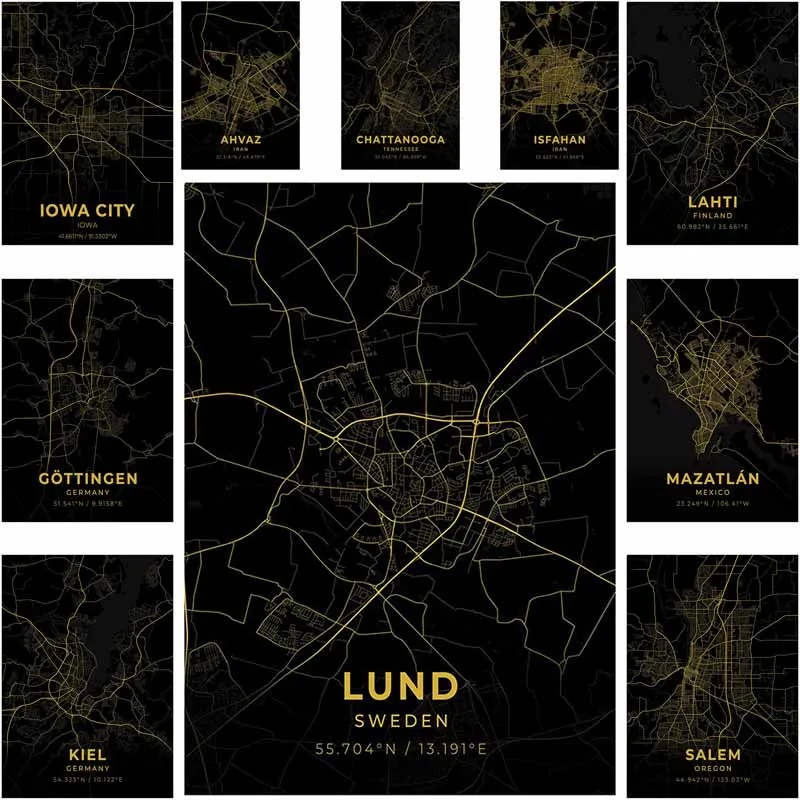 

Room Decorations Nordic Home Decor Aesthetic White Paper Decorative Prints Gold Light City Maps Posters Mural Wall Art Painting