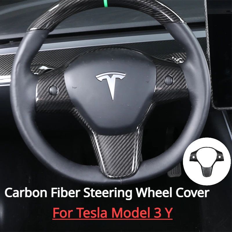 

Чехол на руль из натурального углеродного волокна для Tesla Model 3 Y 3K 240G, стикеры из сухого углеродного волокна, модификация модели 3 и автомобиля 2017-2023