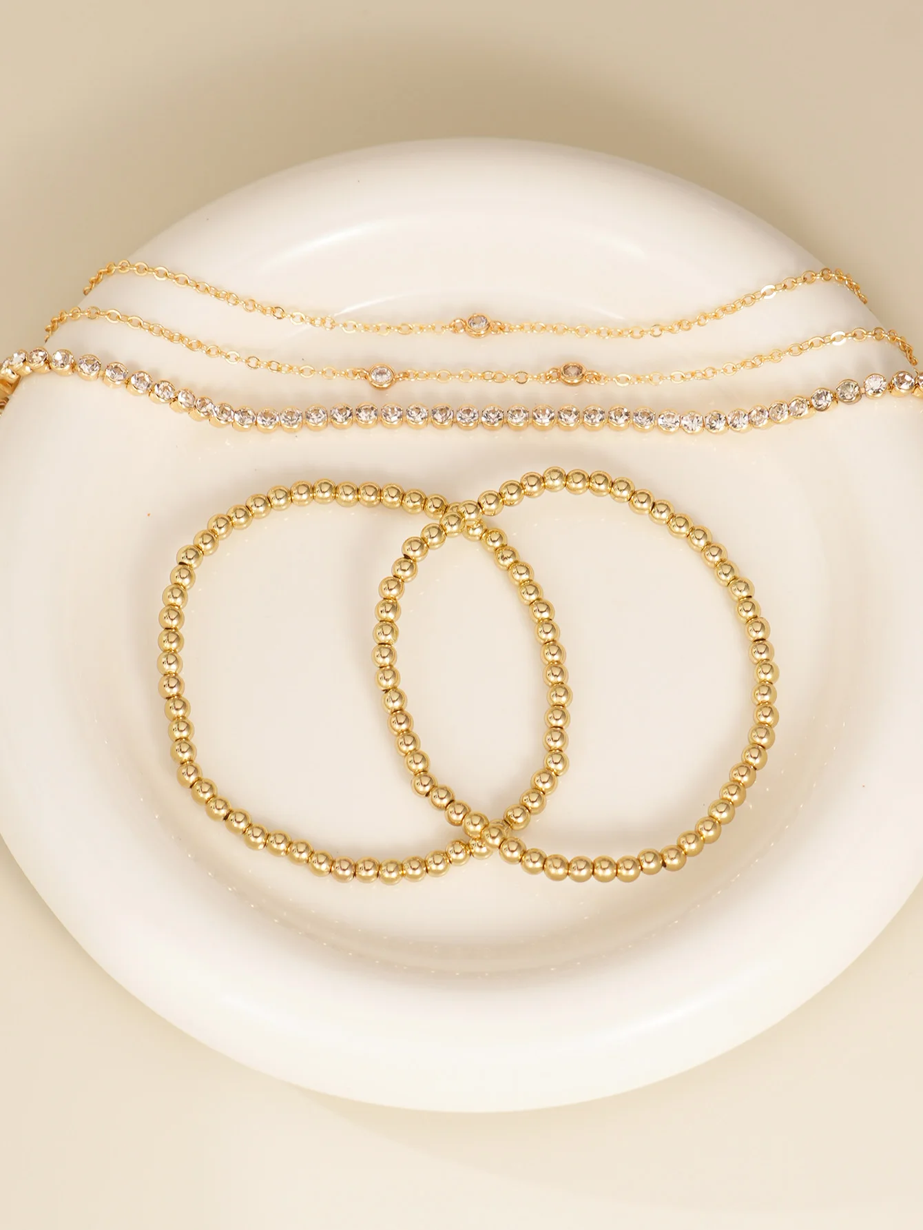 5pcs Minimalist Glass Copper Bead Chain Stacked Elastic Bracelet for Women
