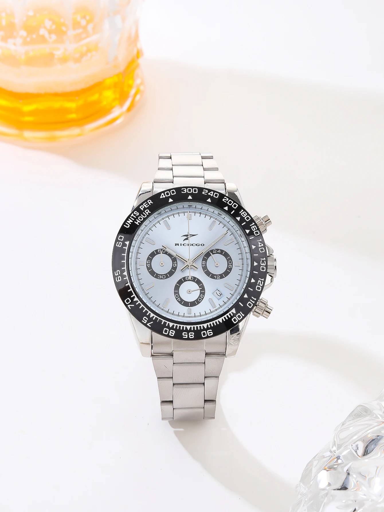 Orologio al quarzo con cronometraggio da uomo, cinturino in acciaio inossidabile, quadrante multifunzione, anello di misurazione della velocità, design con quadrante piccolo, sport alla moda - Image 3