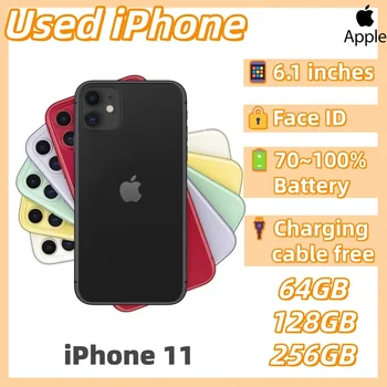 iPhone 11 Original Usado de Apple, 64GB/128GB/256GB, Doble SIM Física, Desbloqueado, Pantalla de 6.1 Pulgadas, Chip A13, Face ID, Smartphone 4G Usado 1