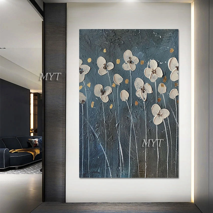 

White Acrylic Flower Natural Pictures Textured Canvas Art Wall Simple Hand Painted Artwork Unframed Modern Abstract Art Painting