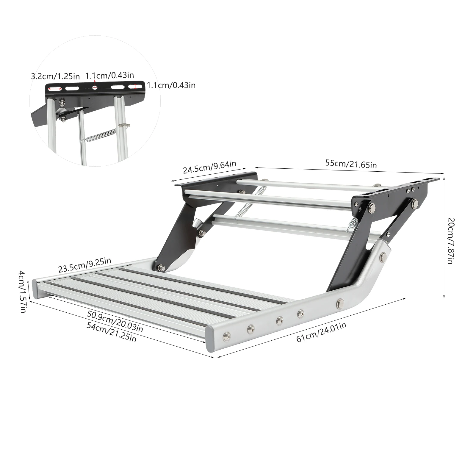Manuelle RV-Trittstufe, 330 lbs Tragkraft, klappbare Einstiegsstufe, Wohnmobil-Seitenstufe, rutschfeste Campingstufe, RV-Montage mit Schrauben für Wohnmobile, Reiseanhänger, LKWs – Detail 15