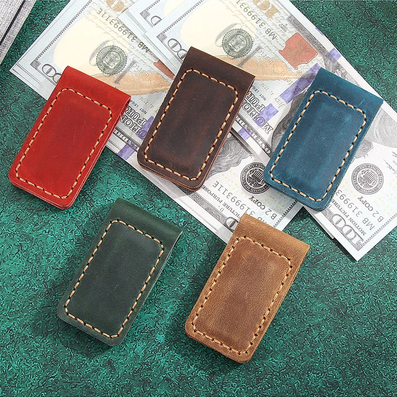 Simple Leather Magnetic Paper Money Clip Hand-Stitched Creative Gift Comfortable Feel Multi-Color Bill Change Clip