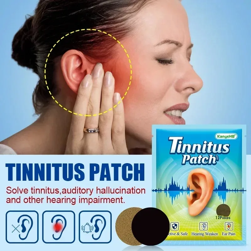 12pcs Tinnitus Patch For Ear Pain Protect Hearing Loss Improve Migraine Natural Herbal Extract Plaster Health Care tinnitus patch