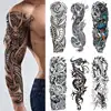 Men's Temporary Tattoos Large Arm Sleeve Tattoo Sticker Dragon Tiger Fish Full Skull Totem Wolf Waterproof Fake Tatoo for Women 1