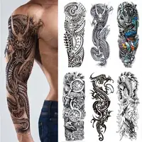 Men's Temporary Tattoos Large Arm Sleeve Tattoo Sticker Dragon Tiger Fish Full Skull Totem Wolf Waterproof Fake Tatoo for Women 1