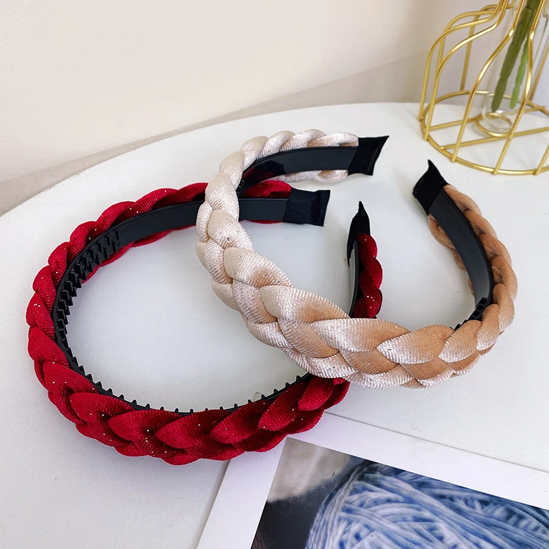 High Class Fashion Style New Point Drill gewebter Haar bügel für Frauen vielseitige Haars pange mit breiter Krempe Stirnband Haarschmuck – Detail 4