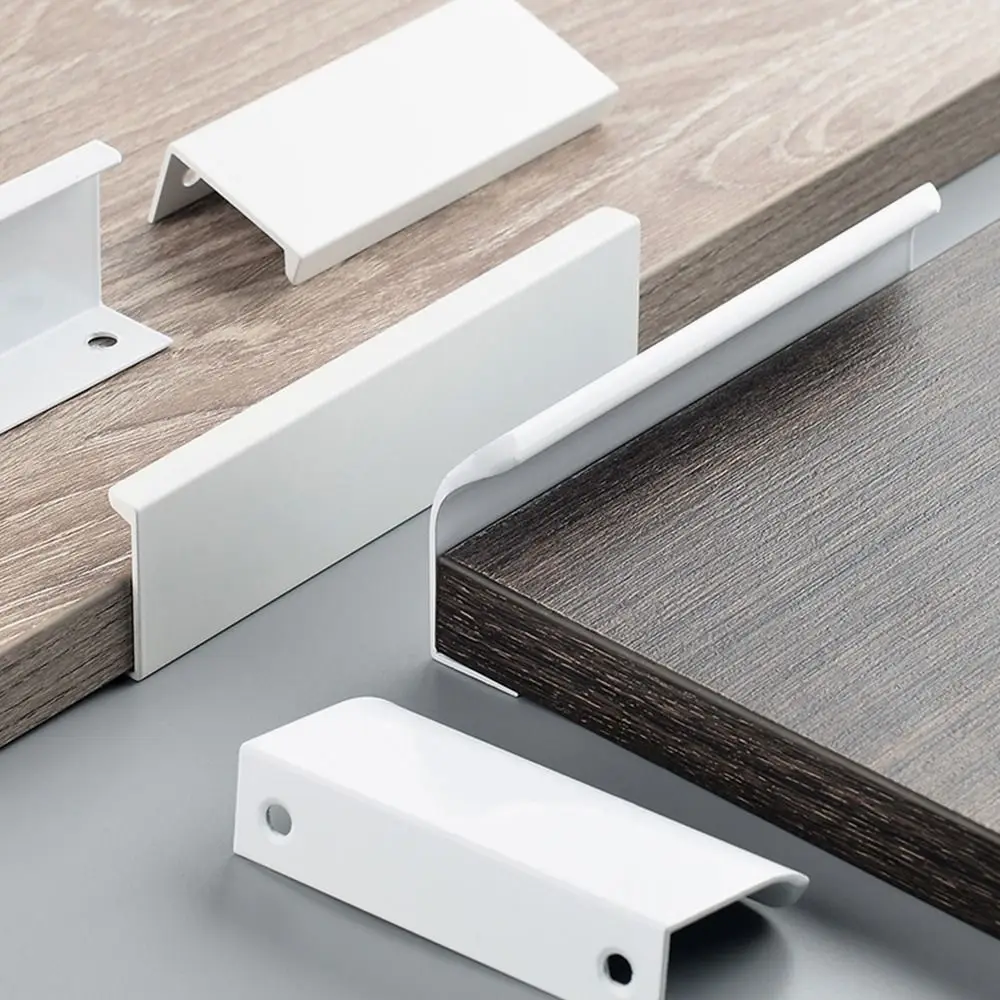 White Hidden Cabinet Pulls Drawer Knobs Long Pull Hidden Handles Aluminum Alloy Kitchen Cupboard Cabinet Knob with 16mm Screws cabinet handles