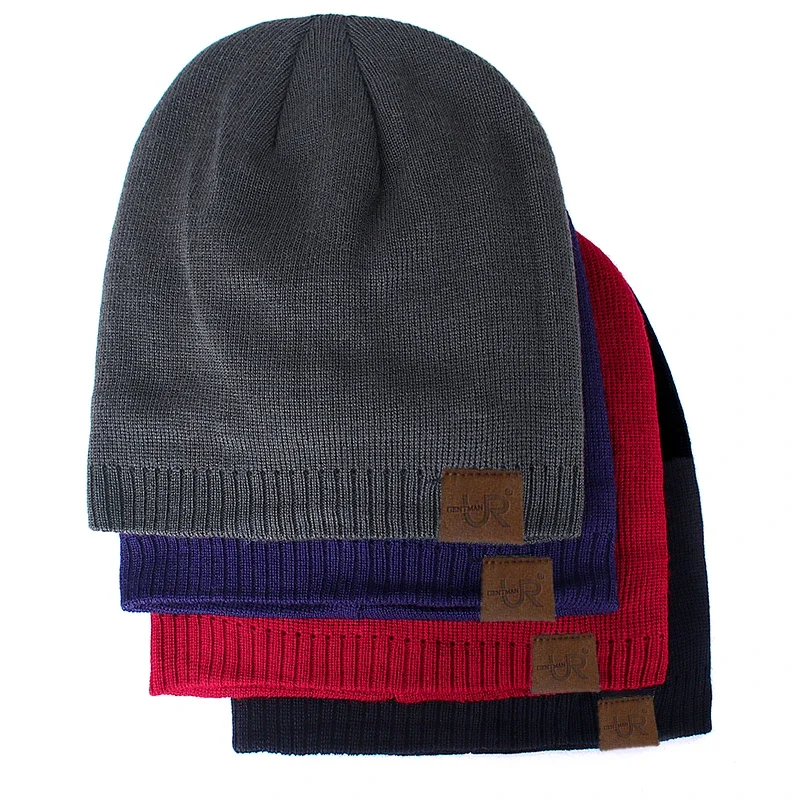 Unisex URGENTMAN Labal Wintermützen Einfarbige Strickmützen für Männer und Frauen Beanie Cap Outdoor Hinzufügen Pelzfutter Warme Sportmützen – Detail 15