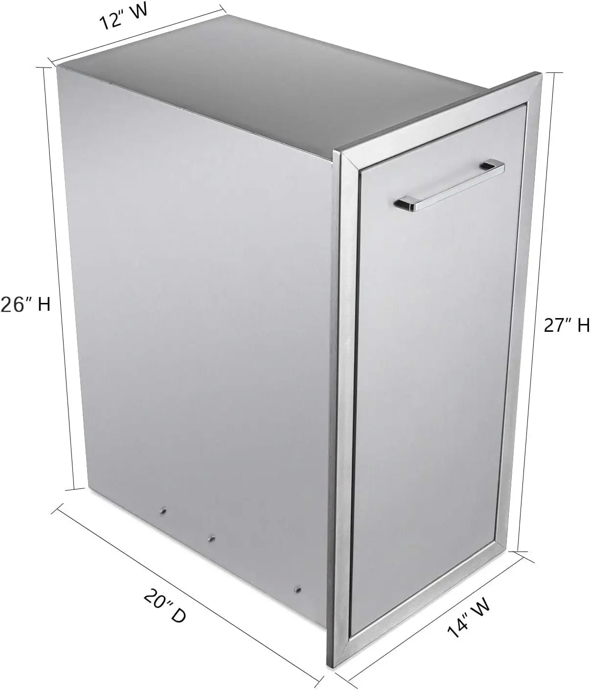 Pull-Out Trash Drawer Stainless Steel Outdoor Kitchen Trash Drawer Storage for One 10 Gallon Commercial Wastebasket