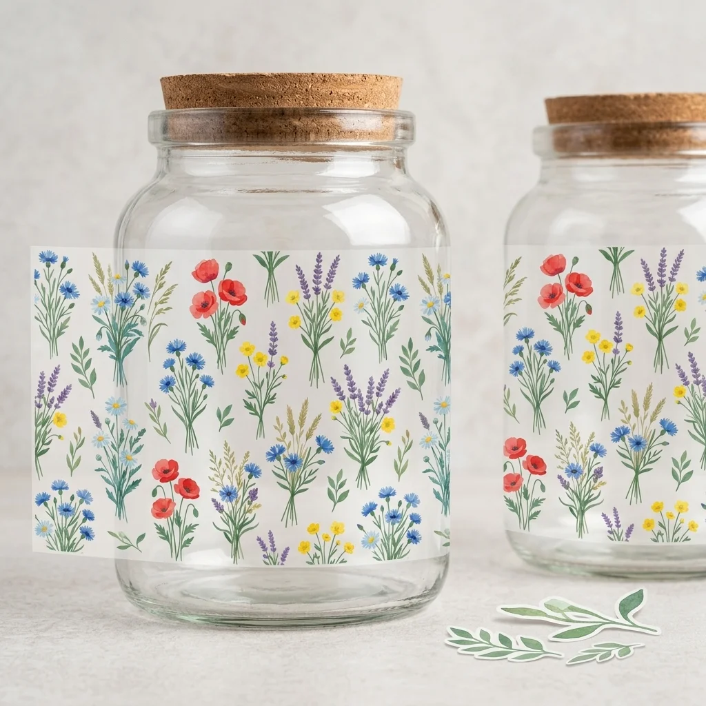 1pc Wildflower UV DTF 전송 스티커 16oz Libbey 유리 컵 용 방수 꽃무늬 데칼 DIY 영구 스티커