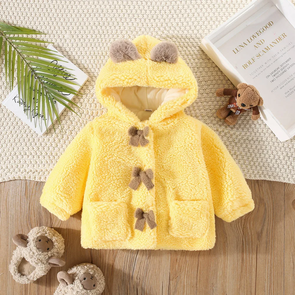 Girls' Children's Clothing Thick Woolen Sweater Winter New Cute Little Children's And Girls' Plush Hooded Jacket