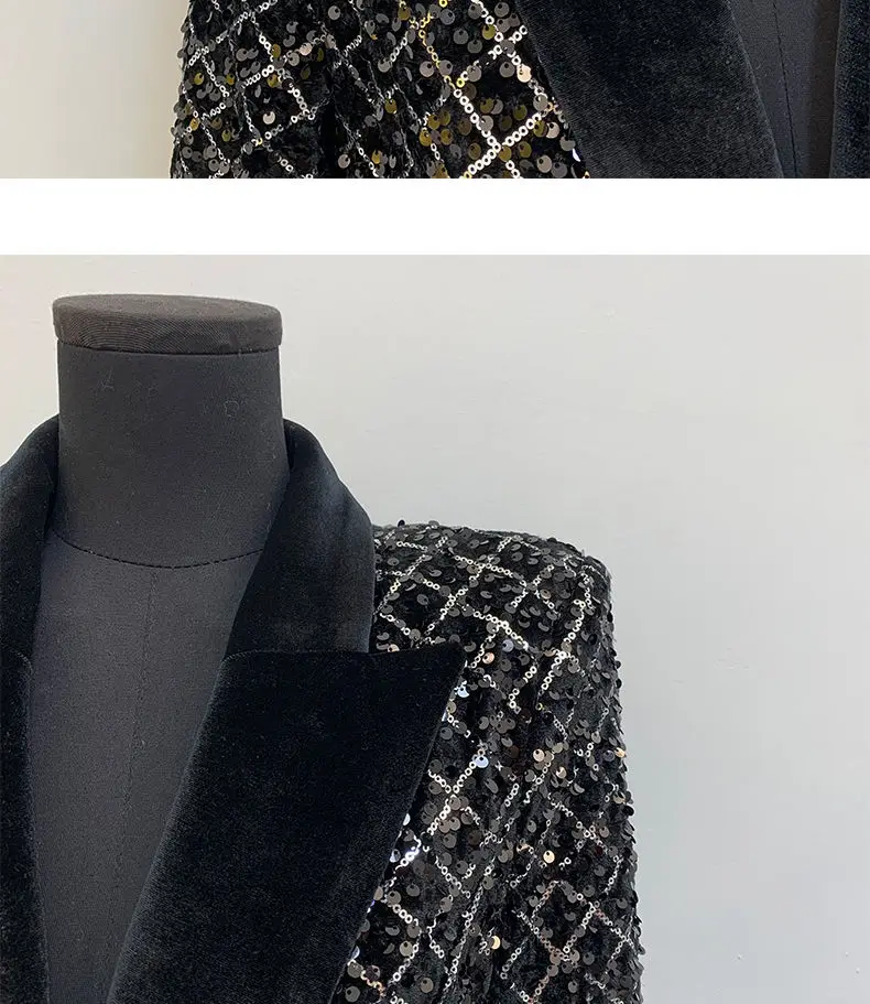 Black Sequined Thickened Women's Cotton Jacket 2025 New Winter Warm Elegant Fashionable Lapel High Quality Women Warm Coat H663