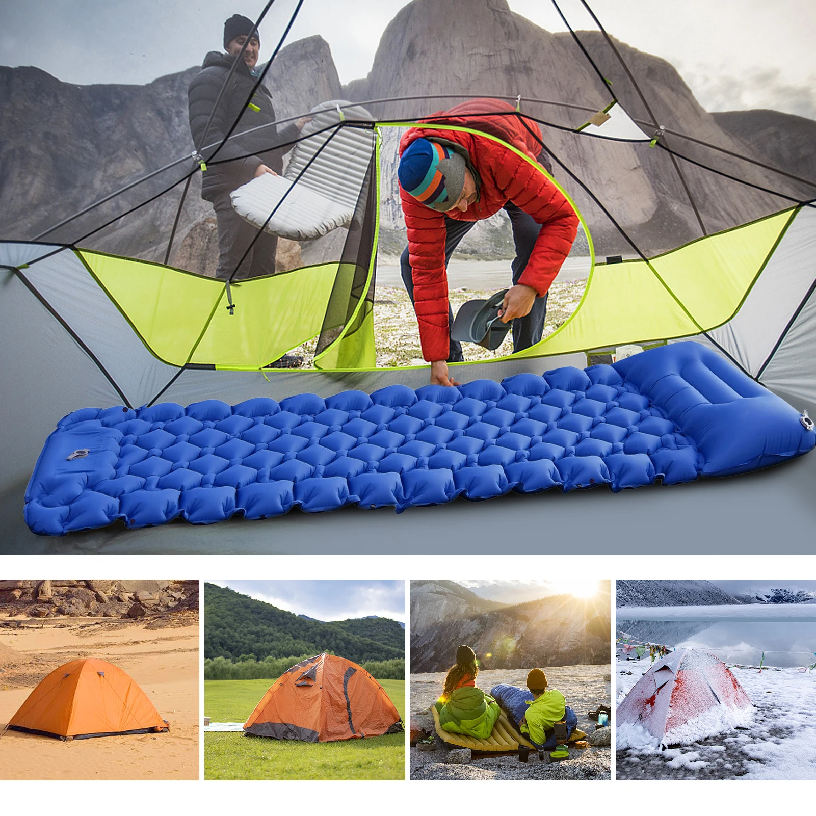 Widesea Campingmatratze mit Kissen Backpacking, keine Pumpe, blau