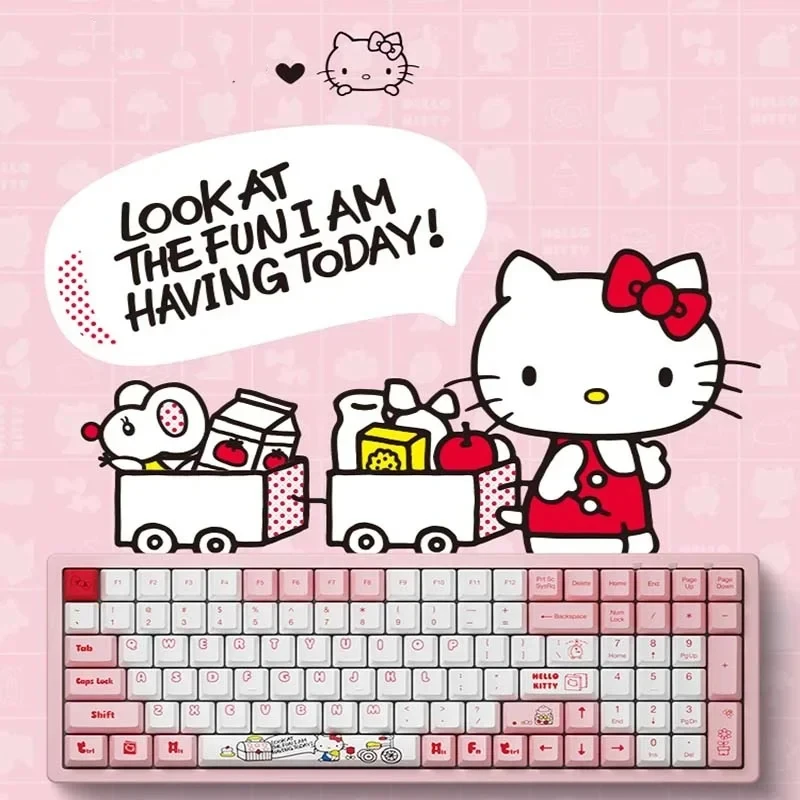 

Kawaii Sanrio, Hello Kitty Клавиатура аниме милая Pbt розовая Проводная Механическая клавиатура сублимационный процесс подарок девушка офис игры