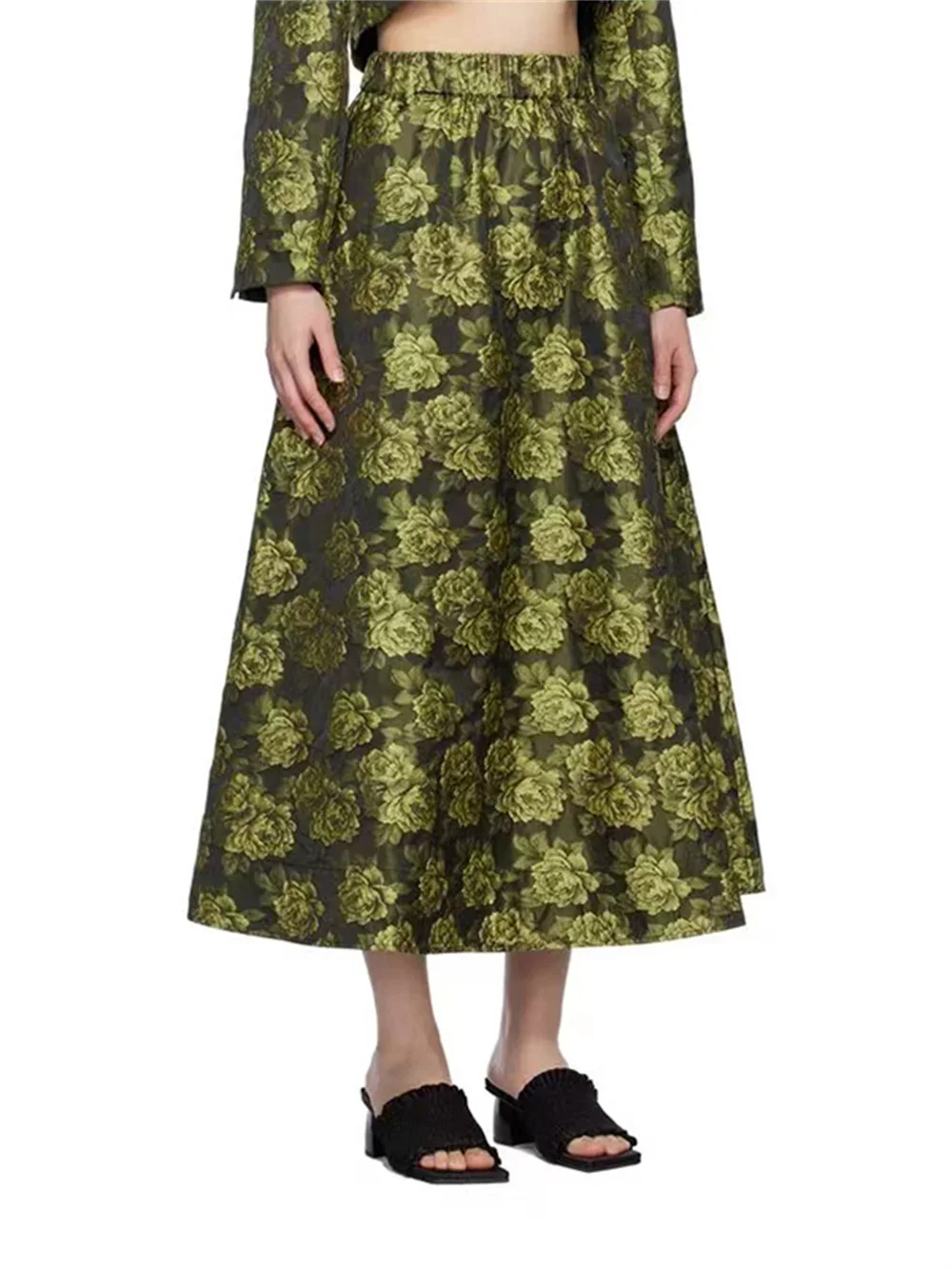 

Mini Dress for Ladies 2023 Flower Jacquard Texture Elastic Waist Square Collar Casual Sleeveless Mini Robe