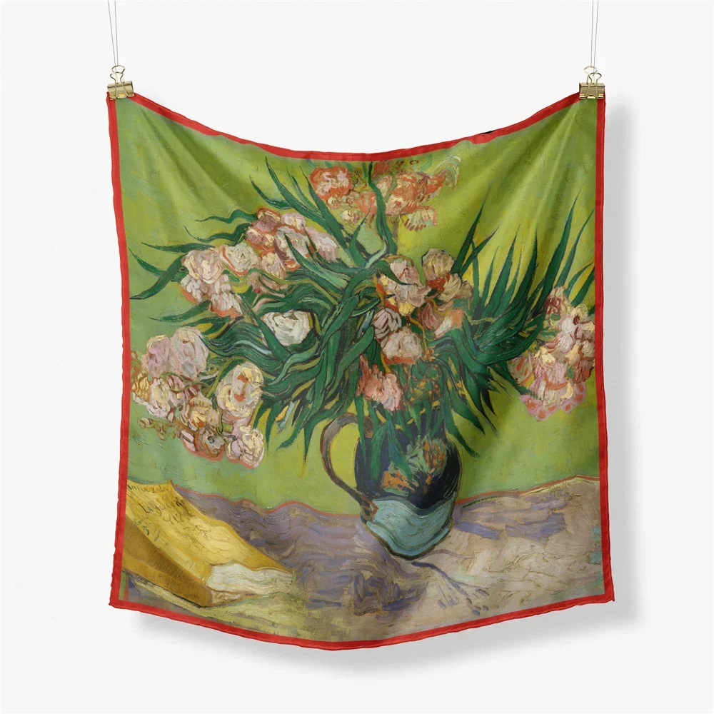 Van Gogh Oil Painting Silk Scarf Fashion Women 53cm Square Scarves Bandana Head Scarf Neck Tie Band Professional Neckerchief 4