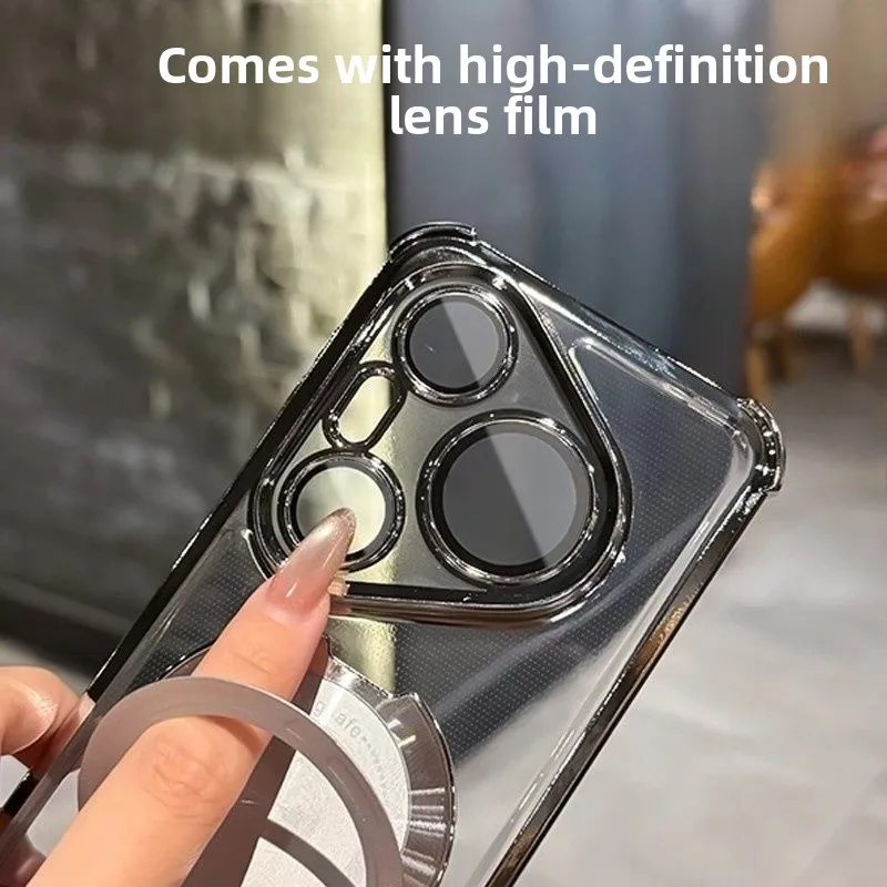 Luxury Transparent TPU Shockproof Case with Stand and Built-in Lens Film