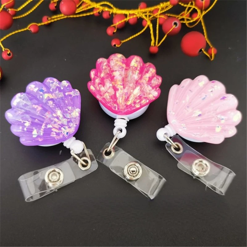 

Shell Shape Resin Badge Reel Easy Pull Name Card Clips for Nurse Staff Badge Reel Clip Retractable Work Card Clip Reels