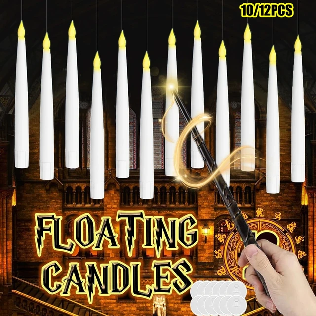 Bougies Flottantes Avec Baguette, Décors De Noël 12 Pcs Magie Suspendue Bougies, Bougie De Sapin De Noël Lumière Chaude Vacillante,sans Flamme à Pilesflottante LED Bougiebaguettecadeau (8 Blanc