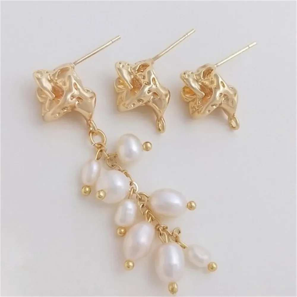 

14K Gold Fashion Monster Irregular Shaped Earrings 925 Silver Diy Handmade Earrings Ear Accessories E203