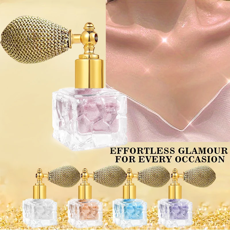 Golden Shimmer Spray Highlighter Gloss Powder Lightweight Waterproof All Skin Tones Face Illuminating Powder For A Radiant Glow 2