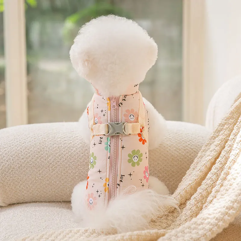 

Pet Cotton Padded Clothes Autumn Winter Medium Small Dog Windproof Warm Coat Fashion Jacket Puppy Sweet Coat Adjustable Harness