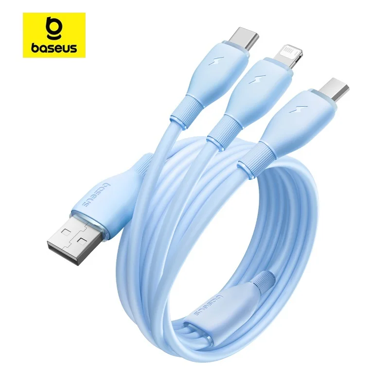 Baseus Ultra-Fast 3-in-1 Charging Cable, USB-A to Multi-Connector, 3.5A, 1.3m, Versatile Charging Solution
