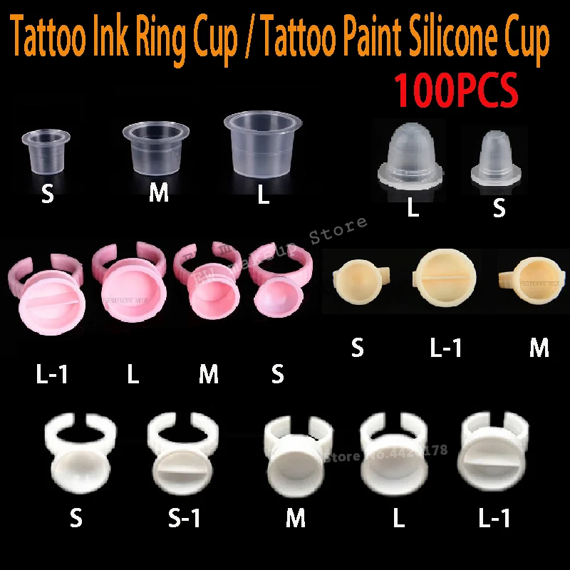 

100PCS Disposable Tattoo Paint Cup Microblading Tattoo Ink Cup Set S/M/L Silicone Dye Cup Permanent Makeup Tattoo Accessories