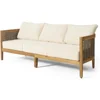 Outdoor Acacia Wood Wicker 3 Seater Sofa, Patio Furniture Conversation Set for Backyard 6