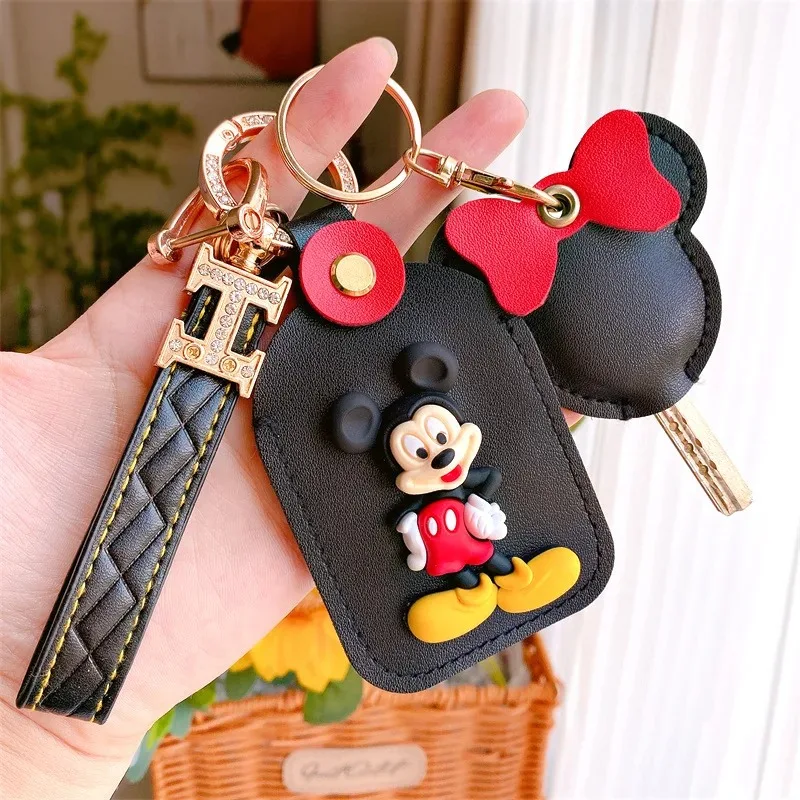 Disney Mickey Minnie Mouse Cartoon Keychain Anime Key Rings Case Cover Y2K Control Dust Cover Holder Home Supplies Kawaii Gifts